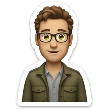 guy with glasses, brown-haired ecologist, thick eyebrows green eyes sticker