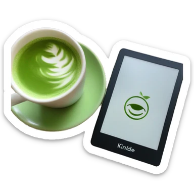 kindle ereader next to a matcha latte sticker