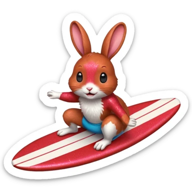 Surfing rabbit Happy Red Glitter  sticker