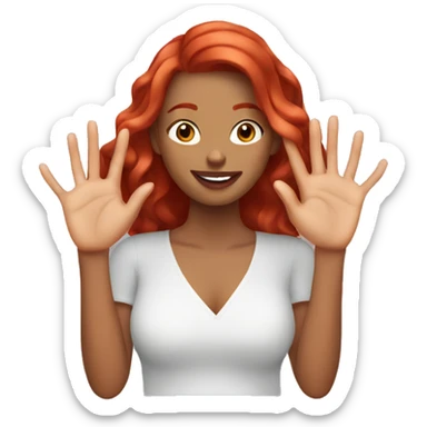 woman with red hair, showing off her hands to display a new manicure sticker