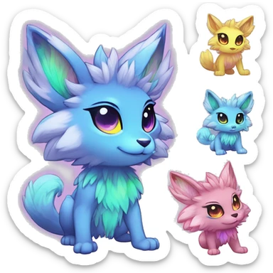 Anthro Scalie Fluffy Cool Cute Magical Elemental Shiny Colorful Neon Vibrant Colors Sparkle Kemono-style Chibi Fantasy-Animal-Fakémon-Pokémon-Hybrid Fur Sona Aesthetic Full Body sticker