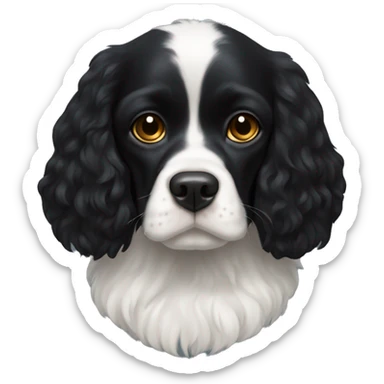 Small completely black king spaniel with black fur on his whole face and white fur on chest sticker