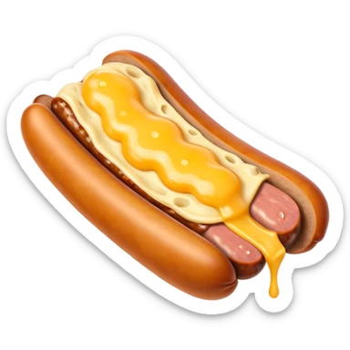 make a picture of a sausage that has been cut in half and melted cheese comes out from inside the sausage sticker