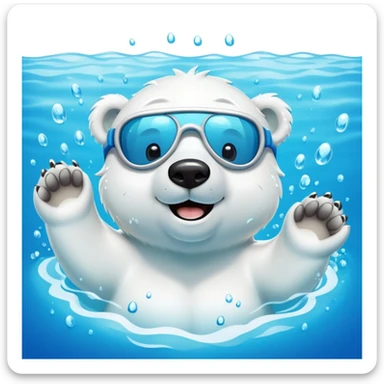 friendly anthropomorphised polar bear wearing swimming goggles, swimming in a wide pool with water splashing around sticker