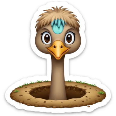 Ostrich with head inside a hole in the ground sticker