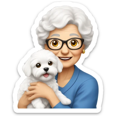 grandma holding a white maltipoo puppy sticker