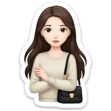  beautiful pale brunette girl with long hair with black shoulder bag sticker