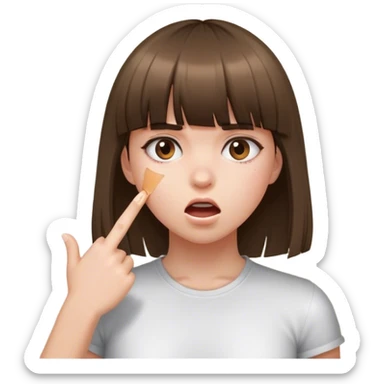 The girl bangs her face against the wall sticker