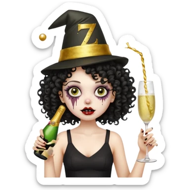 Black side party curly head girl zombie pale skin black crop top no ha sticker