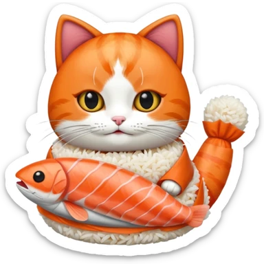 cat wearing a piece of nigiri sushi costume sticker