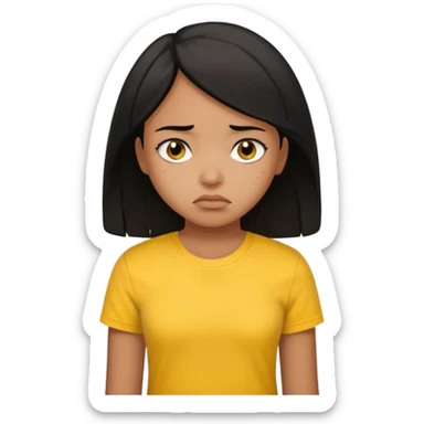 brown pretty bratz girl with black hair, wearing a yellow tshirt. looking sad sticker
