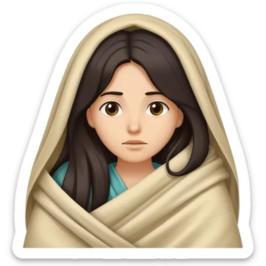 sick woman wrapped in blanket long dark hair light medium skin sticker