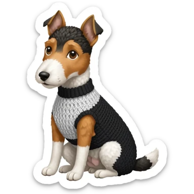Fox terrier seduto in bianco e nero con vestitino in maglia sticker