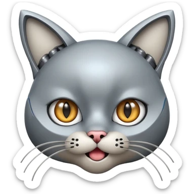 robot looking surprised with cat ears and looks funny sticker