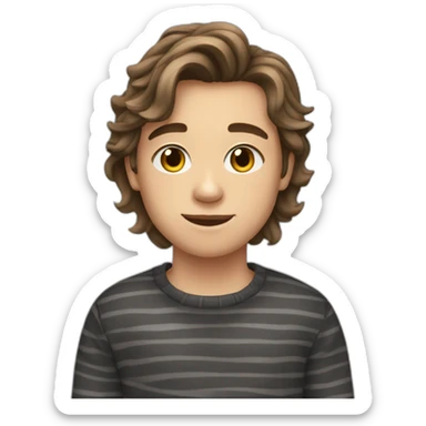 teenager boy brown long wavy hair and dark gray striped sweater sticker