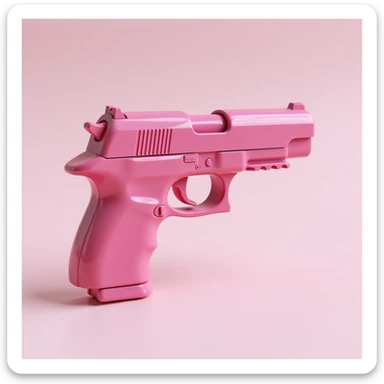 photorealistic pink heart-shaped pistol, glossy finish, on a white background sticker