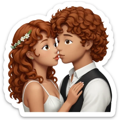 V de BTS qui fait un bisous a une fille avec des cheveux bouclé un peu rouge sticker