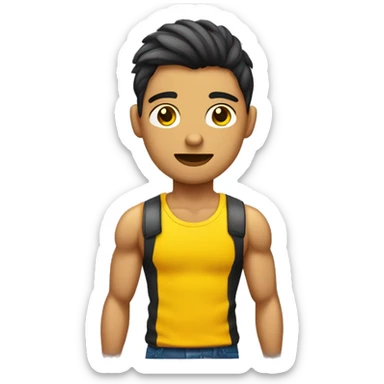 cuerpo de persona joven musculada con playera amarilla y pelo rizado sticker