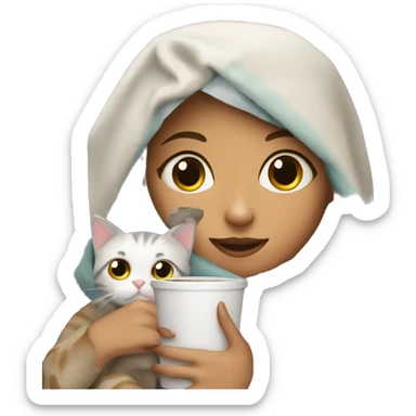 Girl with her cat and a blanket drinking coffee sticker