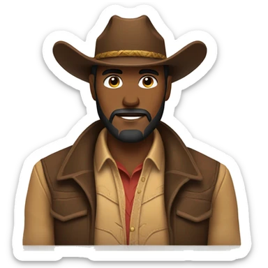 Cowboy with a brown cowboy hat and a beard sticker