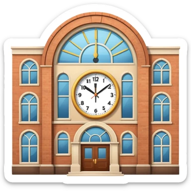 school building with a clock sticker
