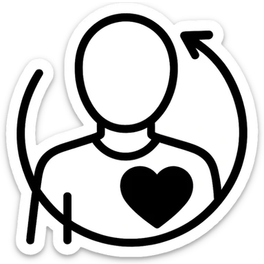 icon for chronic illness, person with a heart and a looping arrow to indicate ongoing care sticker