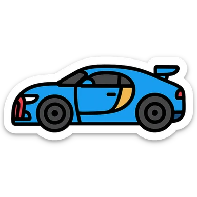 Bugatti car, sleek and luxurious, bold black outlines, vibrant blue color, color icon style sticker