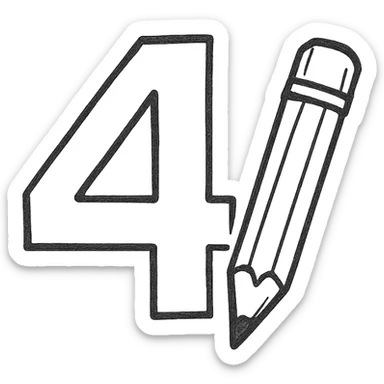 Minimalistic number 4 drawn with a pencil, one color, Pantone 186 sticker