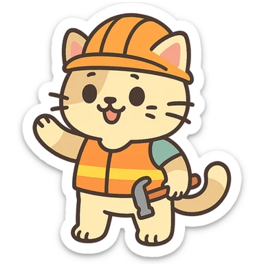 cute anime cat construction worker in orange safety helmet sticker
