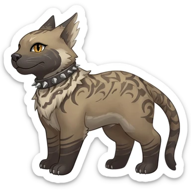 Rare dark dusky dull-colored exotic edgy cool epic aesthetic gothic emo Salandit-Litten-Furfrou-Houndoom-Civet-species-Fakemon-hybrid-creature, with a spiked collar, and with intricate edgy chevron sleek markings, full body sticker