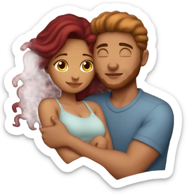 Burgundy haired girl and boyfriend cuddling in bed sticker
