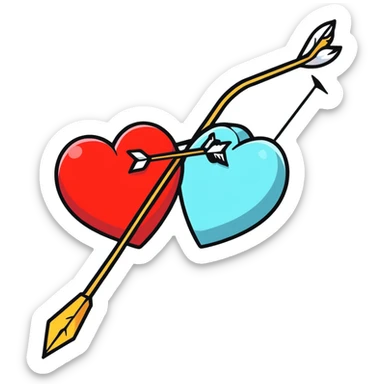 two hearts with a cupid arrow sticker