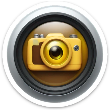  a camera lens with a play button sticker