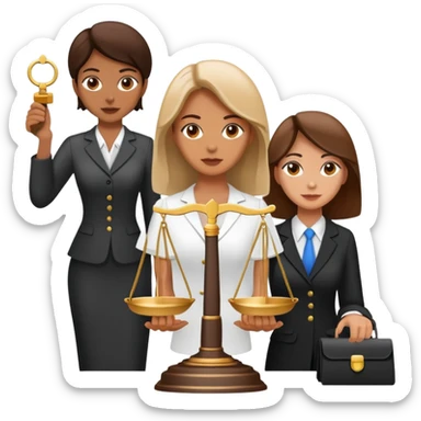 female notary with justice scale helping another woman sticker