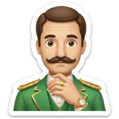 italian man Luigi Mangione with mustache wearing a large gold wedding band sticker