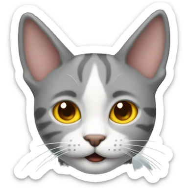 un gato gris con ojos amarillos sonriendo sonrojado  sticker