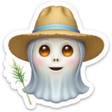 cute ghost farmer portrait, head and shoulders only, straw hat, round friendly face, soft pastel glow, harmless spirit vibe, 3D cartoon, mobile game icon style, clean background, no text, no watermark
 
 sticker