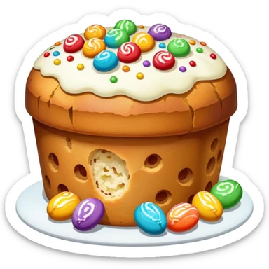 Panettone with white cream and candies sticker