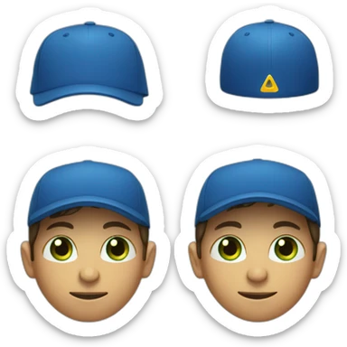 boy, green eyes, and triangle head face shape, blue cap, wearing a reversed blue cap sticker