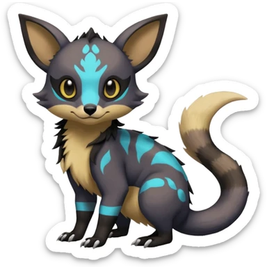 Rare exotic cute epic aesthetic gothic colorful Salandit-Eevee-Civet-species-Fakemon-hybrid-creature, with markings, full body sticker