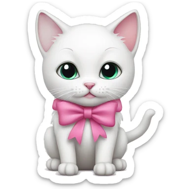 White cat with a pink bow sticker