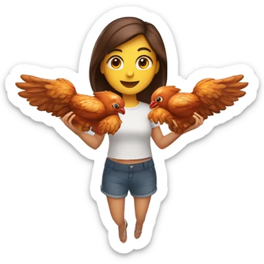 a girl flying with two bbq chicken wings on her back and holding two bbq chicken wings on her hand sticker