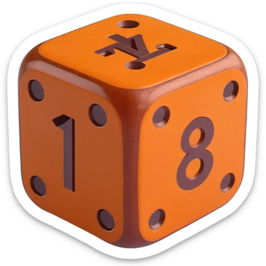 single dice, 3D, brown camel leather texture, orange enamel inlay, high-end style, no text sticker