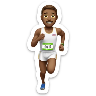 White marathon runner with brown hair and a golden medal around his neck  sticker