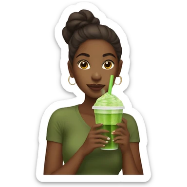 Brown skin girl sipping iced matcha sticker