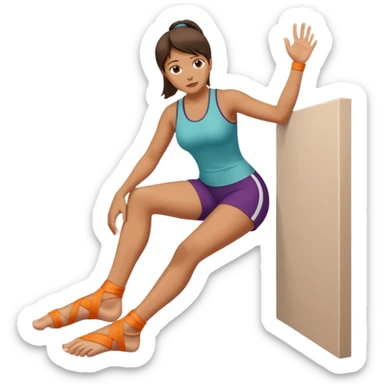 A women doing fot rehab, pressing her big toe against a wall  sticker