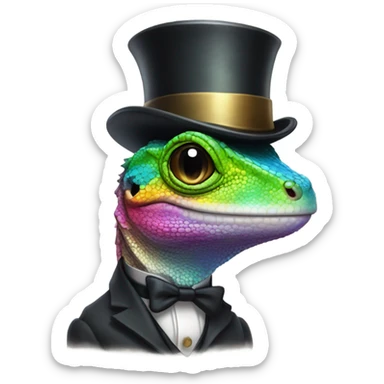 Rainbow lizard in a top hat with a monocle sticker