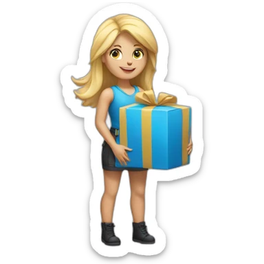 Blond hair Delivery girl holding a package  sticker