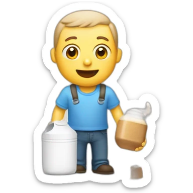 Un père qui prend une brique de lait dans sa main sticker