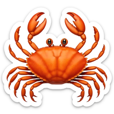 A high-resolution digital illustration of a crab, semi-realistic style. The crab is shown head on with a big smile  sticker